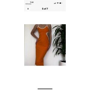 Reformation Lilou Midi Ribbed Dress Orange White Cut Out